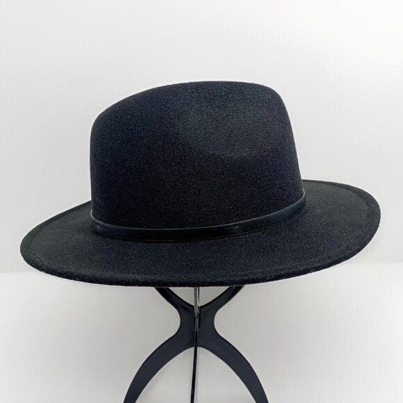 Wide Brim FEDORA Black Wool Blend Hat Unisex Size M/L By ANYCOSY - Picture 6 of 8